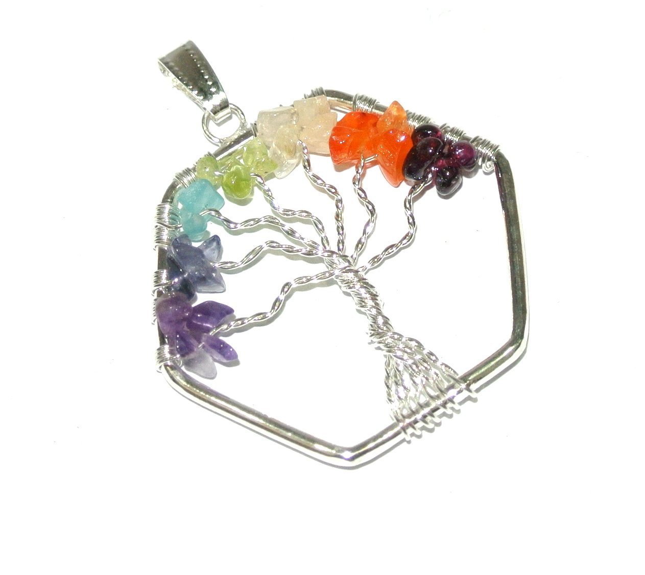 7 Chakra Chips Hexagon Shape Pendant Tree 5192